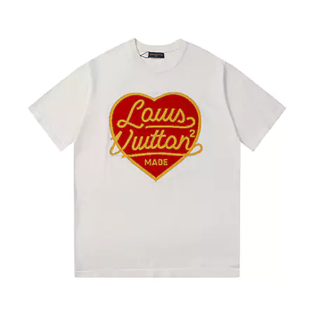 ルイヴィトンTシャツメンズ/レディース | ハート刺繍 ロゴ | 上質コットン  LVハートコットンメンズ/レディースTシャツ
