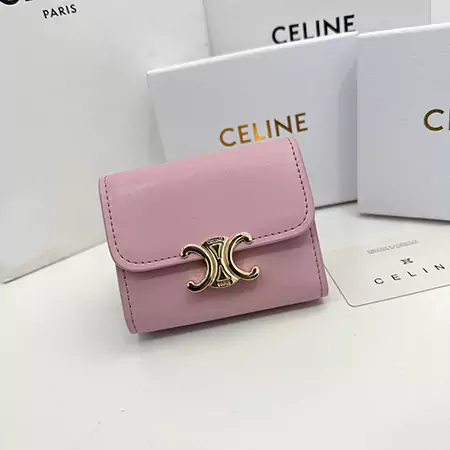 Celineブランド セリーヌピンクレザー財布 ショートタイプ折り畳みバックル財布 Celine人気女子財布専門店cabayacase