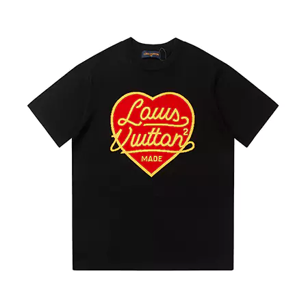 ルイヴィトンTシャツメンズ/レディース | ハート刺繍 ロゴ | 上質コットン  LVハートコットンメンズ/レディースTシャツ