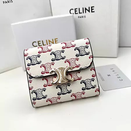 Celineブランド セリーヌピンクレザー財布 ショートタイプ折り畳みバックル財布 Celine人気女子財布専門店cabayacase