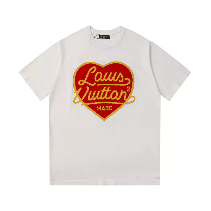 ルイヴィトンTシャツメンズ/レディース | ハート刺繍 ロゴ | 上質コットン  LVハートコットンメンズ/レディースTシャツ