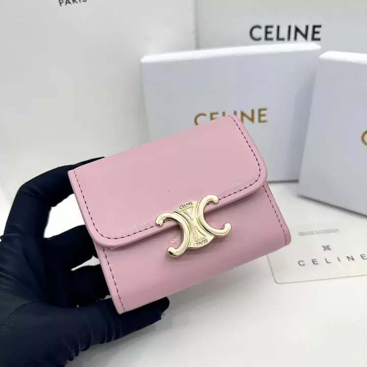 Celineブランド セリーヌピンクレザー財布 ショートタイプ折り畳みバックル財布 Celine人気女子財布専門店cabayacase