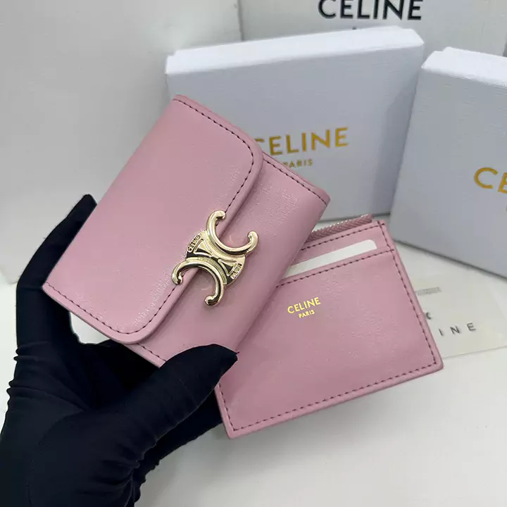 Celineブランド セリーヌピンクレザー財布 ショートタイプ折り畳みバックル財布 Celine人気女子財布専門店cabayacase