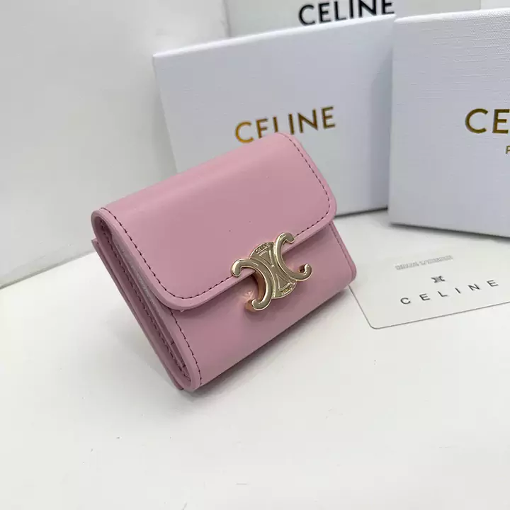 Celineブランド セリーヌピンクレザー財布 ショートタイプ折り畳みバックル財布 Celine人気女子財布専門店cabayacase