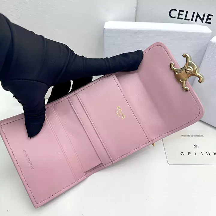 Celineブランド セリーヌピンクレザー財布 ショートタイプ折り畳みバックル財布 Celine人気女子財布専門店cabayacase