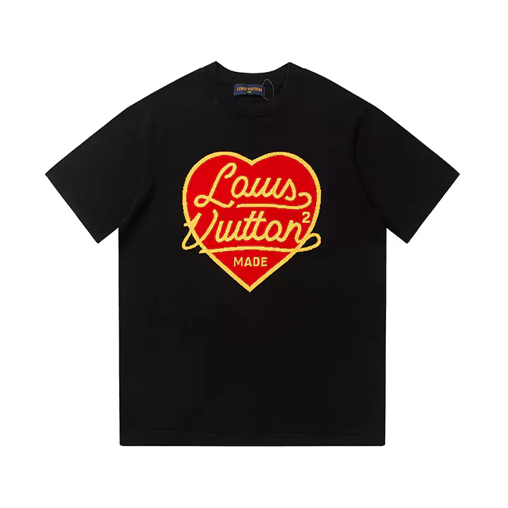 ルイヴィトンTシャツメンズ/レディース | ハート刺繍 ロゴ | 上質コットン  LVハートコットンメンズ/レディースTシャツ